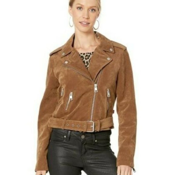 Levi's Jackets & Blazers - NWT Levi's Women's size 3X Faux Suede Belted Asymmetrical Moto Jacket Cognac Tan